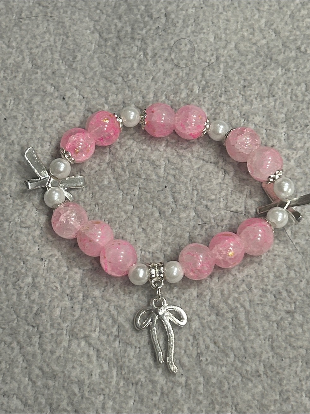Pink Beaded Bow Charm Bracelet